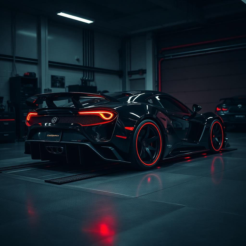 Black supercar on dyno