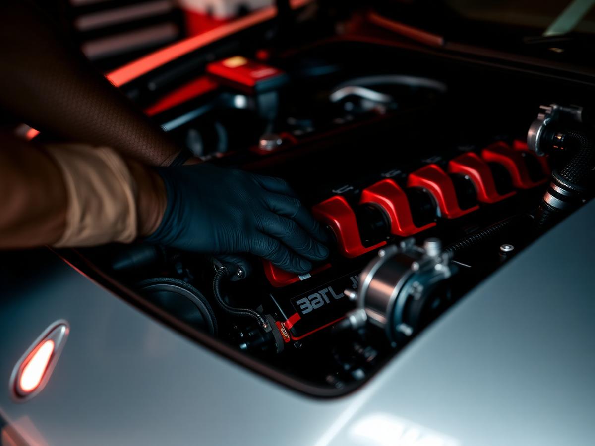 Mechanic working on a high-performance engine